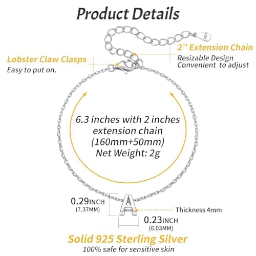 Chic Silver Initial Bracelet 925 Sterling Personalized Jewelry Gifts