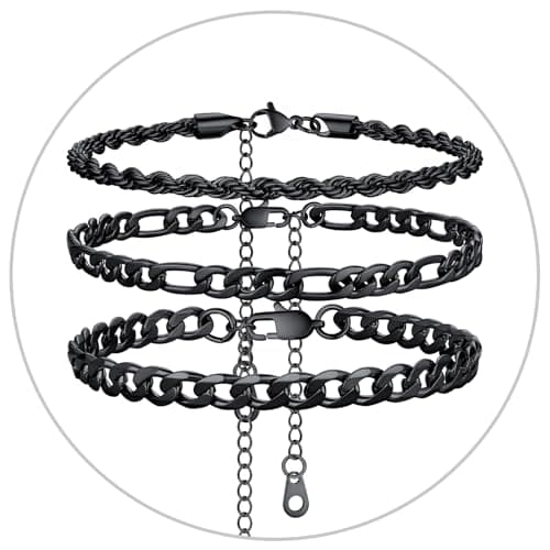 Stainless Steel Cuban Link Anklet Sets for Women, Adjustable 8.5"-10.5"