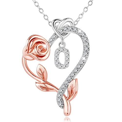 SNZM 925 Sterling Silver Heart Initial Necklace with 5A CZ - Perfect Valentine's, Mother's Day & Birthday Gift
