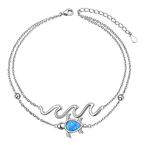 Flyow Sterling Silver Heart Charm Adjustable Anklet for Women