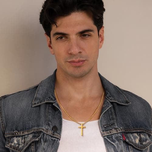 Ailetop Black Silver Gold Cross Necklace, Men's Stainless Steel Rope Chain, 16-24 Inch