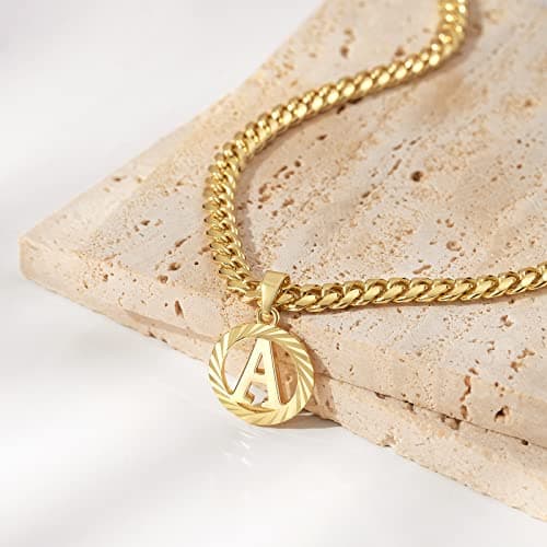KissYan 14K Gold Plated Round Letter Pendant Necklace Alphabet A-Z Women Men