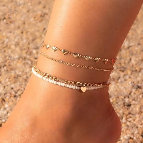 Fesciory Women's Gold Alloy Heart Anklet Bracelet