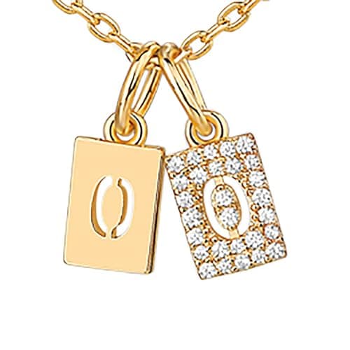 PavoI 14K Gold Plated Initial Double Dog Tag CZ Necklace for Women