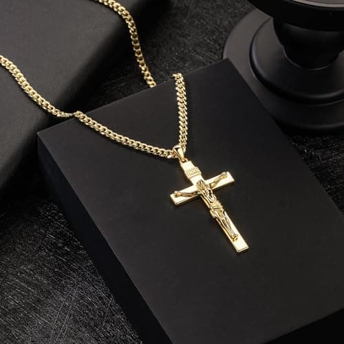 SPACMAG 14K Gold Men's Crucifix Necklace, Versatile & Timeless, 20"/22"/24"