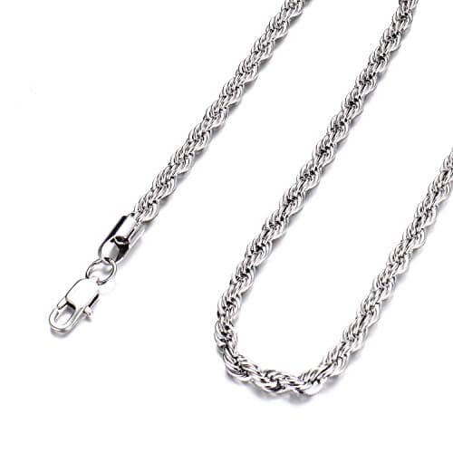 Stainless Steel 925 Silver Twist Rope Necklace 14-30 Inches
