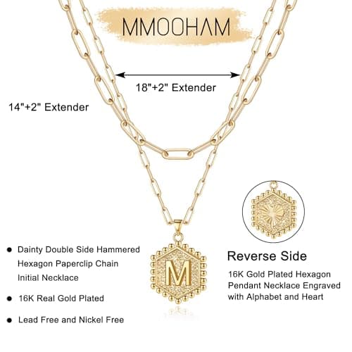MooHamm Women's Dainty 18K Gold Plated Initial Necklace | Trendy & Personalized