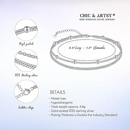 Chic 925 Sterling Silver Multilayer Anklet for Women with Satellite & Stars