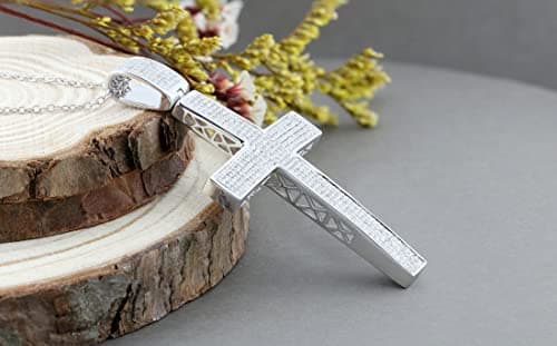 1.00 Carat Round White Diamond Cross Pendant for Unisex with Silver Chain