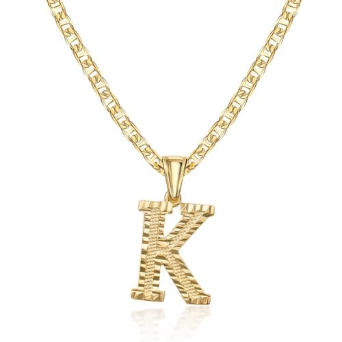 Barzel 18K Gold Plated Diamond Cut Initial Necklace, 18" Chain + 2" Ext, Made in Brazil