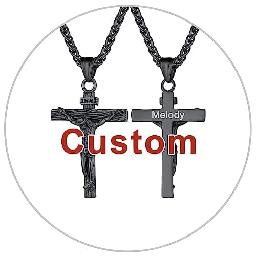 Antique U7 Men's Crucifix Necklace, 18K Gold Tone & Stainless Steel, 22" Chain, Gift Packed