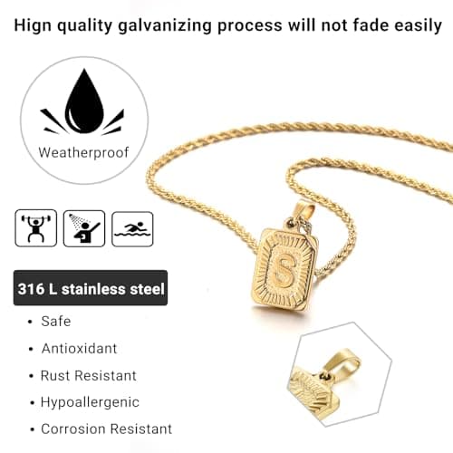 Stainless Steel Initial Letter Necklaces for Men & Women, Cross Pendant Gift for Boys