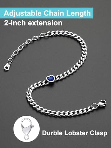 ChainsProMax Women's Heart Anklets, Birthstone, Stainless Steel, Waterproof Gift Box