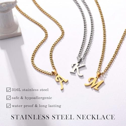 LUXEJEW Initial A-Z Letter Necklace for Men, Women, Boys