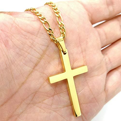 FZTN Gold Plated Figaro Chain Necklace for Men & Women, 18-26 Inch