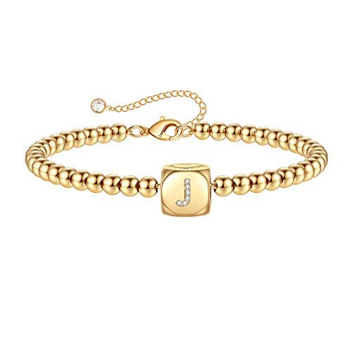 Yoosteel Trendy 14K Gold/Silver Plated Initial Bead Bracelet for Girls & Women