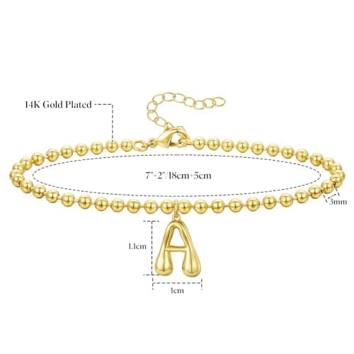KissYan 14K Gold Plated Beaded Initial Bracelets A-Z Dainty Jewelry
