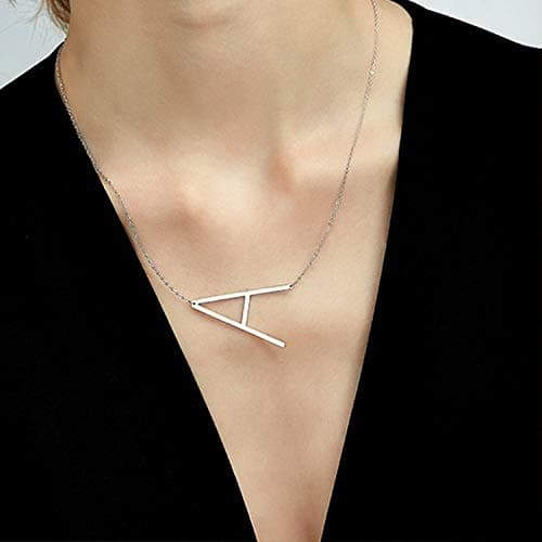 MOMOL Sideways Initial Necklace: 18K Gold Plated Big Letters Pendant for Women