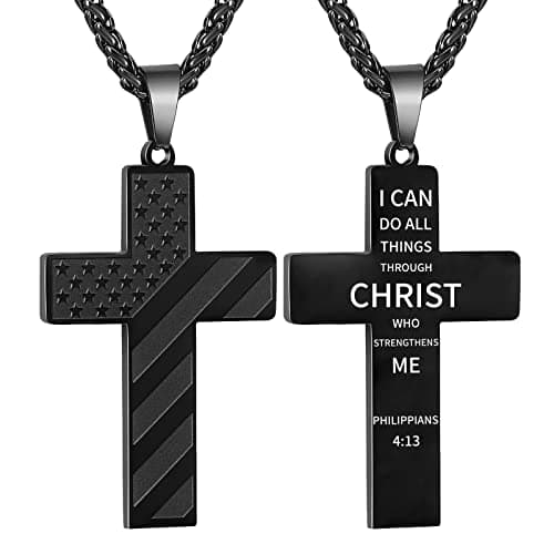 DuoDiner Stainless Steel American Flag Cross Necklace Graduation Gift for Men Boys
