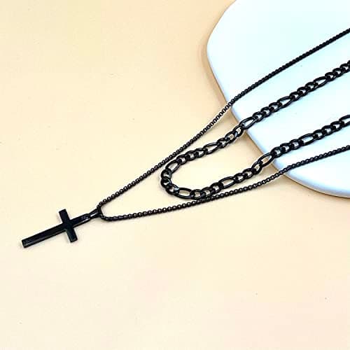 Todenb Layered Cross Necklace for Men, 18K Gold Silver Stainless Steel, 16-24 Inch