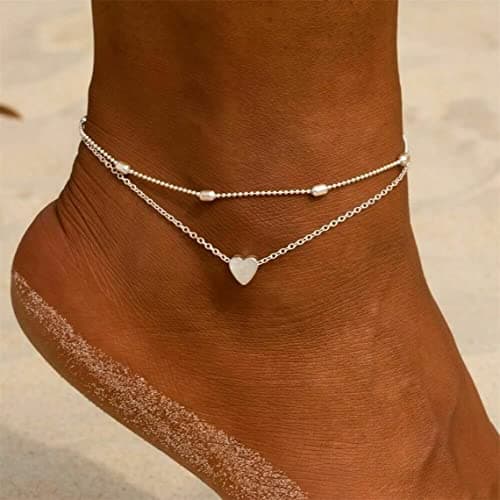 JECOMY 14K Gold Plated Silver Anklet with Pearl CZ Hearts