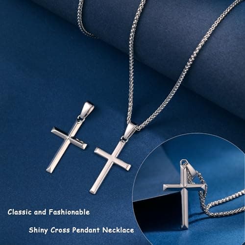 LOFITOR 925 Sterling Silver Cross Necklace with 18K Gold Plating Stainless Steel Chain 16-28 Inches