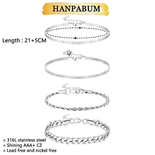 HANPABUM Stainless Steel Boho Layered Anklet Summer Foot Jewelry