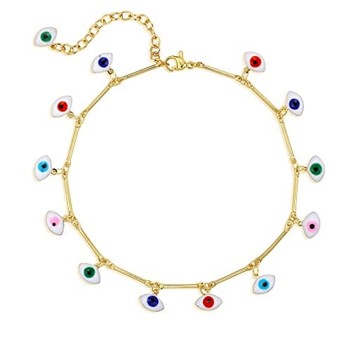 LOYATA 14K Gold Plated Dainty Ankle Bracelet with White CZ Cross Tassel Boho Jewelry for Women