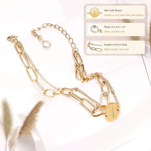 Stainless Steel 18k Gold Plated Initial Bracelet A-Z