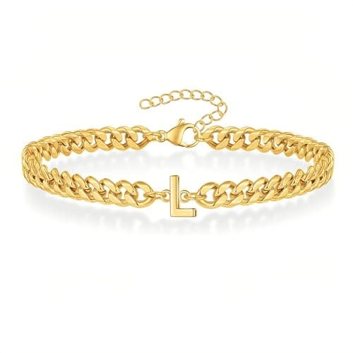 18K Gold Plated Cuban Chain Initial Bracelets for Men