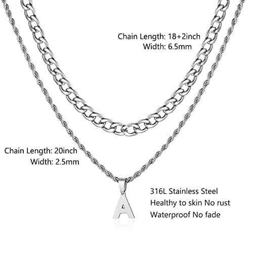 Personalized Men's Stainless Steel Figaro Chain Letter Necklace Gift
