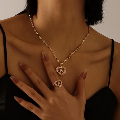 Qitian Initial Heart Pendant Necklace for Women Alphabet Gift