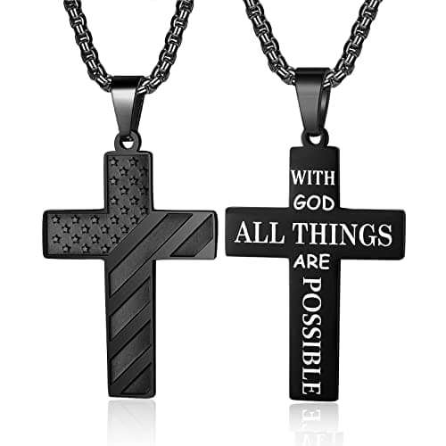 ZRAY American Flag Cross Necklace for Men Stainless Steel Chain Patriotic Jewelry