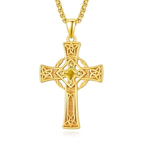 Admetus Sterling Silver Celtic Cross Necklace for Men with Birthstone Chain