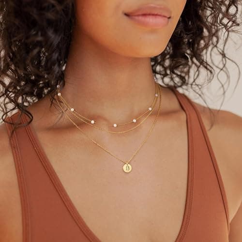 Turandot Layered Pearl Necklaces for Women A-Z Initial Pendant Gifts