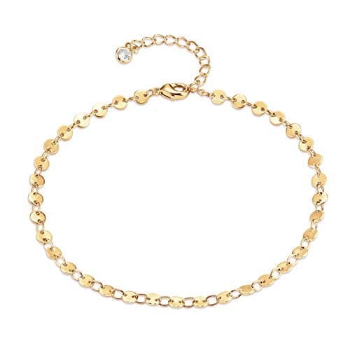 LOYATA 14K Gold Plated Dainty Ankle Bracelet with White CZ Cross Tassel Boho Jewelry for Women