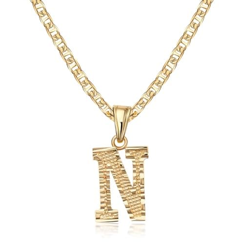 Barzel 18K Gold Plated Diamond Cut Initial Necklace, 18" Chain + 2" Ext, Made in Brazil