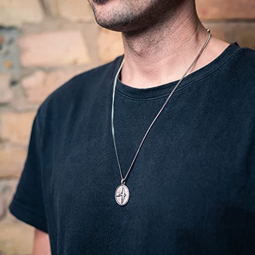 Nami Mens Silver Pendant Necklace 23" Stainless Steel Chain Premium Gift