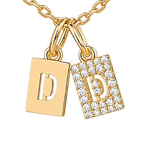 PavoI 14K Gold Plated Initial Double Dog Tag CZ Necklace for Women