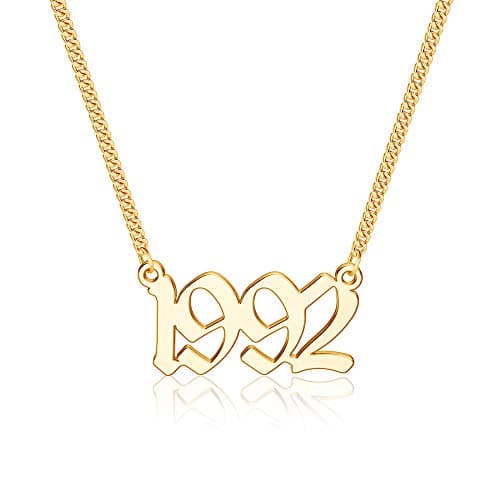 Ursteel Personalized Birth Year Necklace, 18K Gold Plated