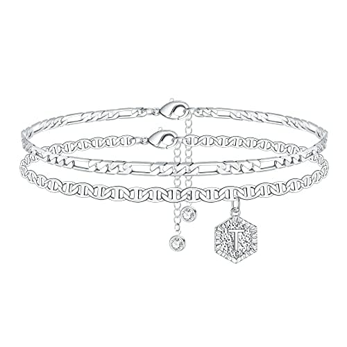 14K Gold Plated Initial Anklet Bracelets for Women