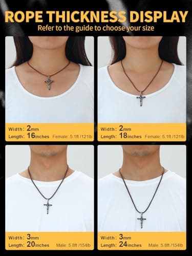 Customizable U7 Leather Cord Necklace - Black/Brown 3mm/2mm, Stainless Steel Clasp, 16-30"