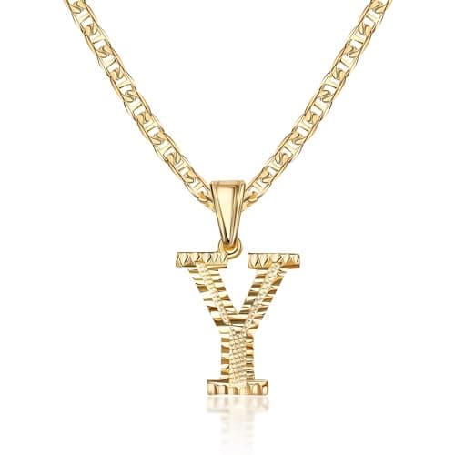 Barzel 18K Gold Plated Diamond Cut Initial Necklace, 18" Chain + 2" Ext, Made in Brazil