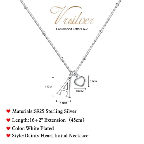 Vrsilver Easter Basket Stuffers: Heart Initial Necklaces for Girls & Women Jewelry