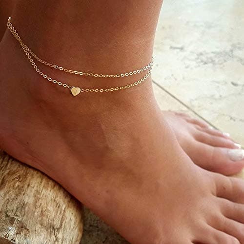 Turandoss 14K Gold Filled Layered Heart Anklet for Women