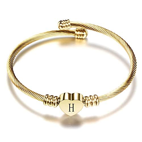 Women's Gold Plated Heart Initial C Bracelets Stainless Steel Birthday Jewelry