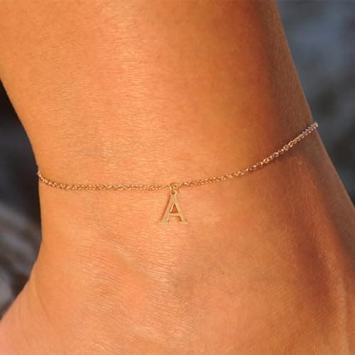 Pancert 14K Gold Plated O Chain Initial Anklets for Women