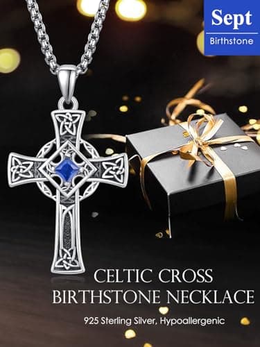 Admetus Sterling Silver Celtic Cross Necklace for Men with Birthstone Chain