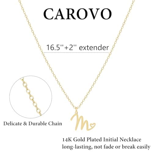 CAROVO Women's Dainty 14K Gold/Silver Letter Pendant Choker Necklace Monogram Jewelry Gift