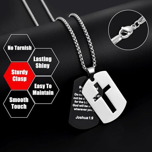 Fiusem Men's Inspirational Bible Verse Cross Necklace, 24 Inches Chain